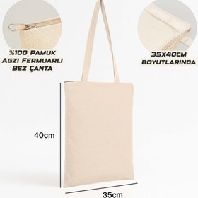 Resim Jordan Black 23 Krem Fermuarlı Bez Çanta Gabardin - Krem 
