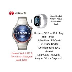 Resim Huawei Watch Gt 6 Pro 46MM Titanyum Akıllı Saat + Xiaomi Redmi Watch 5 Active Gümüş Akıllı Saat 