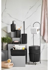 Resim 7 Parça Siyah Banyo Seti Metal Stantlı Kovalı Wc Kağıtlık Kozmetik Kutusu Diş Fırçalık Ve Sabunlukla Açık Gri 