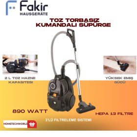 Resim Fakir Toz Torbasız Elektrikli Süpürge Sadece Evinizin Zeminlerini Değil, Havayı Da Temizleyen 3'lü Filtreleme Sistemi ile Öne Çıkar. 890W Siyah 
