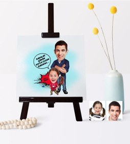 Resim Babalar Gününe Özel Baba Kız Karikatür 19 x 28 CM Ahşap Şovale - 2 