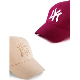 Resim Unisex 2'li Set Bej ve Bordo Renk Ny New York Beyzbol Şapka - Unisex Bej - Bordo 