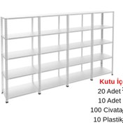 Resim RafBurada 5 Katlı 4'lü Galvaniz Çelik Raf - Depo, Arşiv, Kiler, Dosya, Market Rafı 43x75 cm-200 cm-0.70 mm 