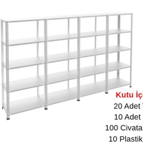Resim RafBurada 5 Katlı 4'lü Galvaniz Çelik Raf - Depo, Arşiv, Kiler, Dosya, Market Rafı 43x60 cm-200 cm-1.00 mm 