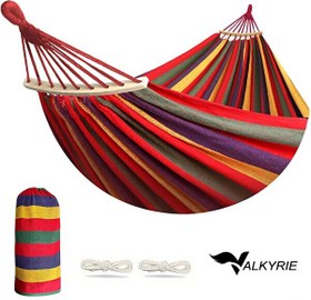Resim Valkyrie 2 Kişilik Renkli Kanvas Hamak 260x150 CM Taşıma Çantalı Ahşap Çubuklu Bahçe Kamp Hamağı Kırmızı 