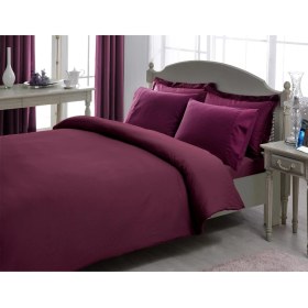 Resim Dora Shopping Stripe DÜZ%100 Pamuk Nevresim Takımı, Mürdüm, Size 