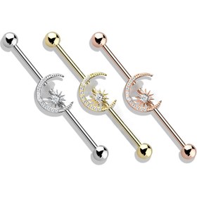 Resim 1 adet, Ay ve Güneş Sentetik Taş Piercing Küpeler, Uzun Kulak Köprüsü Kıkırdak Studs, Moda Endüstriyel Çubuk Küpe Takı, Günlük Giyim, Partiler, Sevgililer Günü Hediyesi, Kabile Punk Tarzı, Bakır ile 316 Paslanmaz Çelik İğne, Sentetik Zirkonya, Tüm Mevsimler İçin Uygun 