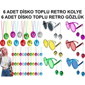 Resim 12 Parça Renkli Disko Toplu Retro Parti Seti – 6 Kolye + 6 Gözlük 