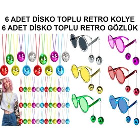 Resim 12 Parça Renkli Disko Toplu Retro Parti Seti – 6 Kolye + 6 Gözlük 