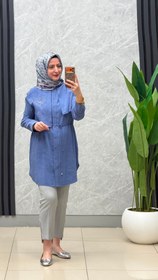 Resim Armine Trend Aller Detaylı Zincir Çiçek Desenli Tunik Gömlek kod: 26yt407 - İndigo / 44 
