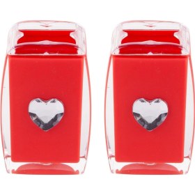 Resim 2 Adet Diş Fırçalık Kristal Taşlı Kırmızı Kalpli Akrilik 6x6x11cm Banyo Seti Çok Renkli 