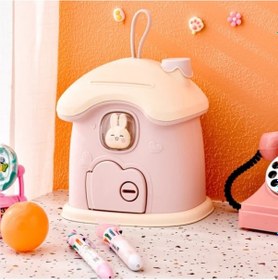 Resim Geeroyoo Sevimli Pembe Ev Kumbarası - Kilitli Tasarım, Çocuklar İçin Eğitici Ve Dekoratif Para Biriktirme Kutusu 