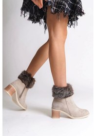 Resim Julıa Fermuarlı Ortopedik Taban Suya Ve Soğuğa Dayanıklı Tüylü Topuklu Süet Kadın Bot Kt Krem Krem 