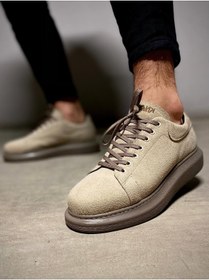 Resim Paolo Zaccardi P044 Bağcıklı Yüksek/kalın Ortopedik Taban Süet Erkek Sneaker Spor Ayakkabı Vt Vizon 