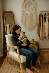 Resim Zem Pavia Sallanır Berjer Natürel Ahşap, Kırık Beyaz 