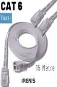 Resim IRENIS Beyaz Cat6 Yassı Ethernet (network) Kablosu 15 Metre 