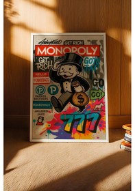Resim Monopoly Get Rich Çerçeveli Tablo Angel Number 777 Genç Girişimci Yatırımcı Ofisi Dekoru Street Art 