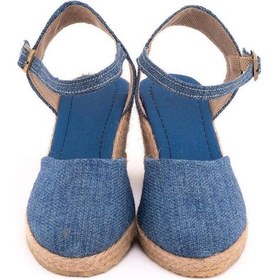 Resim Star Tombis Gerçek Elişi Topuğu Açık Bilekten Bantlı Dolgu Topuk Keten Hasır Espadril Handmade Mavi 