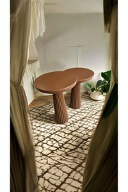 Resim Simillo Home&Living Wood Wooden Ahşap Kahverengi Renk 2'li Set Mantar Yan Sehpa Fiskos Çiçeklik Decorative 