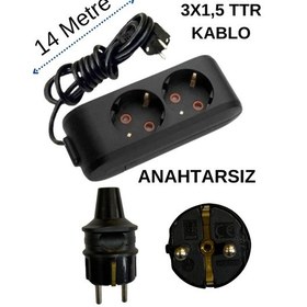 Resim Avarson 2'li İkili Priz Topraklı Kablolu Siyah 3x1,5 Ttr 14 On Dört Metre 