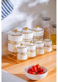 Resim Acar Eva Gold Metal Standlı Baharatlık 7'li Çok Renkli 