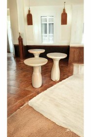 Resim Simillo Home&Living Ahşap Mantar Sehpa 3’lü Set Naturel Renk Doğal Fiskos Sehpa Zigon 