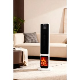 Resim Hoogar German OLED White Series Şömineli Ekran Dijital Göstergeli Fanlı Kule Tipi Seramik Isıtıcı Uzaktan Kumandalı 