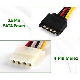 Resim AoGo SATA 15-Pin Erkek Çift 4-Pin Molex Dişi Güç Y Splitter Kablo Sata to Molex Çevirici 15 CM 