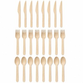 Resim Doğa Dostu Ahşap Çatal Bıçak Kaşık Seti 3x50'li Paket Açık Ahşap 