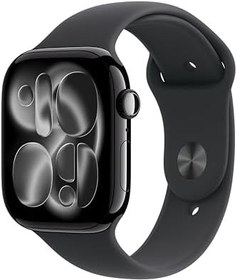Resim Apple Watch Series 11 GPS + Cellular 46 mm Simsiyah Alüminyum Kasa Akıllı Saat ve Siyah Spor Kordon - S/M. Uyku Skoru, Fitness Takibi, Sağlık İzleme, Hep Açık Ekran 