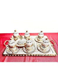 Resim 6lı Bakır Düz Fincan Takımı,lokumluk,kare Tepsi 