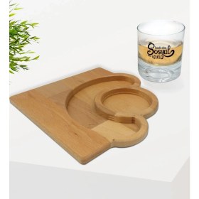 Resim BK Kişiye Özel Sosyal Içici Tasarımlı Viski Bardağı ve Doğal Masif Ahşap Yarım Ay Sunum Tabağı Çerezlik Hediye Seti-2 