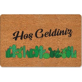 Resim Renkli Kaktüsler Temalı Coco Görünümlü Dekoratif Kapı Önü Ve Iç Mekan Paspası Yıkanabilir Nem Alıcı Mavi 