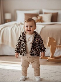 Resim Zekids Kız Çocuk Leopar Desenli Ceketli 3'lü Takım-16376 Çok Renkli 