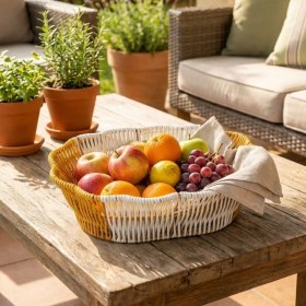 Resim Marsilyan Buffer® Oval Çift Renkli Plastik Rattan Ekmek ve Meyve Sepeti - Çok Amaçlı Banyo ve Mutfak Düz 