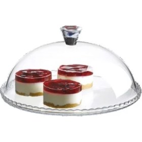 Resim Paşabahçe Cam Kapaklı Cam Kek Fanusu 10 cm Ebatlı Beyaz Desenli 1 lt Hacimli 