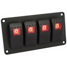 Resim Aubyhe Araç Dönüştürme 4lü Led Kontrol Paneli Kırmızı - 12-24v Deniz Kalitesi Füzyonlu Rocker Anahtarlar 