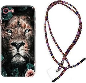 Resim kilifland Iphone 7 Iphone 8 Uyumlu ile Uyumlu Kılıf Rasta Ipli Boyun Askılı Desenli Silikon Leon Flowers 1333 
