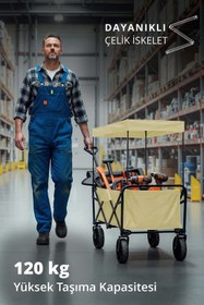 Resim Kiwi Kfw-391 Katlanabilir 120 Kg Çift Tekerli Tenteli Kamp, Piknik, Plaj, Pazar ve Market Arabası 
