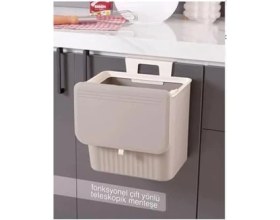 Resim Skygo 15 Litre Fonksiyonel Kapaklı Banyo ve Mutfak Tezgahüstü Çöp Kovası Dolap ve Duvar Aparatlı 15 Lt.,yerden Tasarruflu Lavabo Altı Veya Dolap Kapısı Için Kapasiteli Mutfak Çöp Kovası,askılı (Latte) 