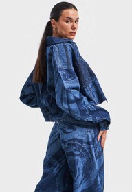 Resim Kadın Mavi Renk Parlak Taş Detaylı Crop Fit Denim Ceket - Mavi / M 