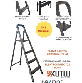 Resim Kutlu Dayanıklı 3+1 Metal Basamaklı Merdiven 