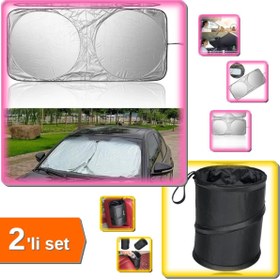 Resim HerEveOyuncak Katlanabilir Çöp Torbası Araç İçi ve Katlanabilir Ön Cam Araba Güneşlik Seti 2 Parça H9Z4LT (NA) 