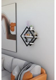 Resim Baklava Desenli 3 Katlı Duvar Rafı ,metal Çerçeveli Dekoratif Kitaplık, Modern Duvar Rafı, Salon Ve Ofis Duvar Dekoru Beyaz 