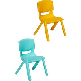 Resim 2 Adet Kreş Anaokulu Çocuk Sandalyesi Sert Plastik- Turkuaz/sarı Sarı 