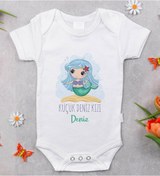 Resim Bitmeyenkartus Bk Kids Isimli Küçük Deniz Kızı Tasarımlı Bebek Body Zıbın - Mode Beyaz 