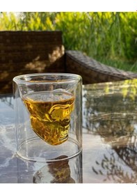 Resim Kafatası Tasarımlı Cam Shot Bardağı Double Layer Skull Shot Glass Şeffaf Cam Şefaf 