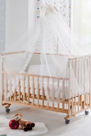 Resim babywho Bw6050 Erba Doğal Ahşap Bebek Beşiği - Tekerlekli, Sallanır, Kademeli, Anne Yanı Beşik - 70x130cm 