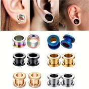 Resim 2 adet 1.2-20mm Paslanmaz Çelik Kasnak Kulak Genişletici Erkekler İçin, Çift Flared Tünel Küpeler, Vücut Piercing Takı Unisex 