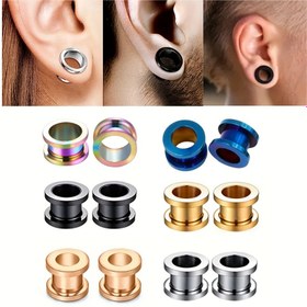 Resim 2 adet 1.2-20mm Paslanmaz Çelik Kasnak Kulak Genişletici Erkekler İçin, Çift Flared Tünel Küpeler, Vücut Piercing Takı Unisex 